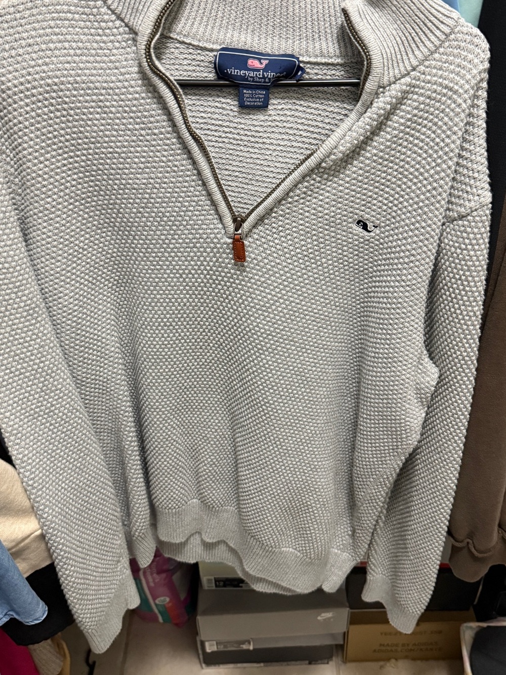 Vineyard Vines Men’s Light Cream Quarter-Zip Knit Sweater